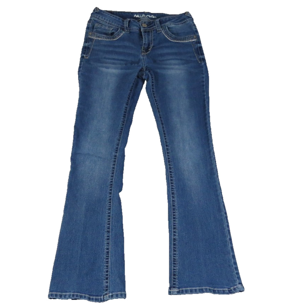 WallFlower Bootcut Jeans Womens 5 Short Blue Stretch Flap Pocket Embellished Y2K